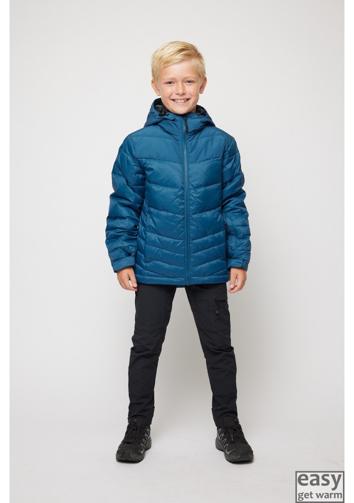 Winter down jacket for boys SKOGSTAD HURESET teal blue