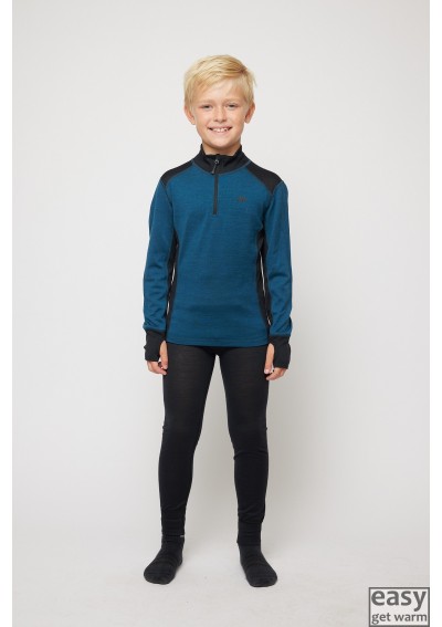 Thermo merino wool t-shirts for boys SKOGSTAD JOSTEDAL teal blue