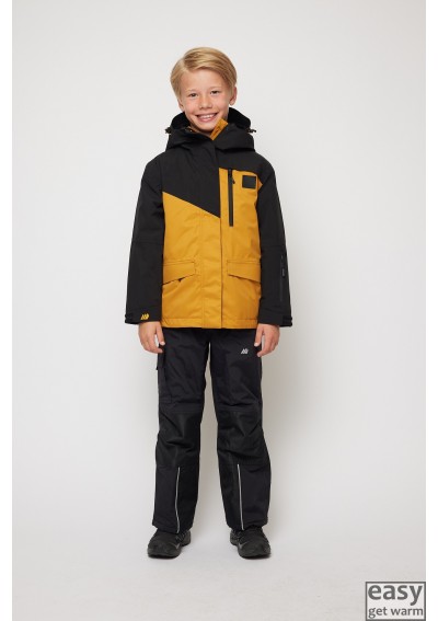 Winter skiing jacket for boys SKOGSTAD FUR black yellow